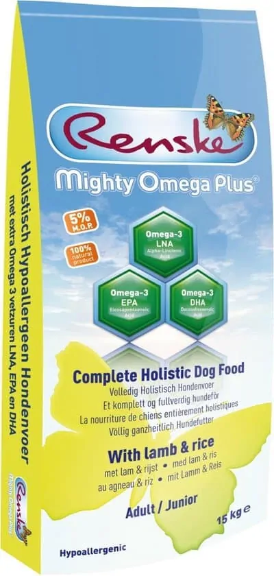 Renske Mighty Omega Plus Junior/Adult Lam&Rijst - Hondenvoer - 15 kg 